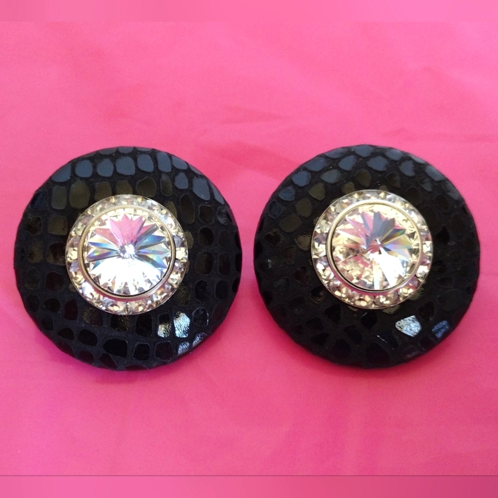 80s Crystal Rivoli Large Button Earrings